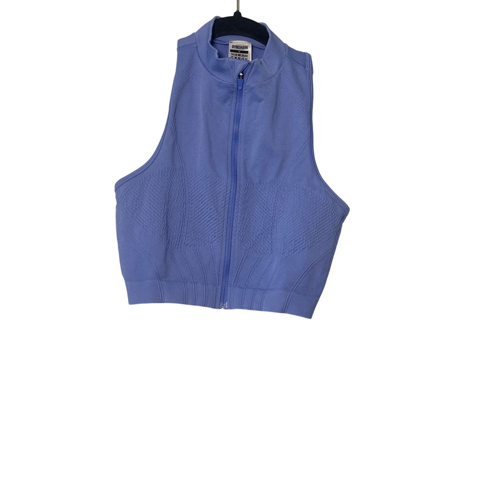 Gymshark Womens Corset Seamless Full Zip Crop Tank Top Blue Mock Neck Size M